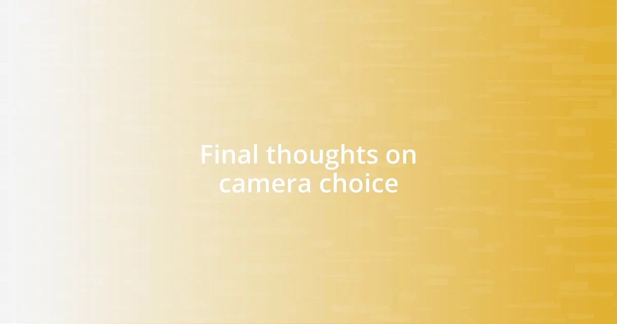 Final thoughts on camera choice